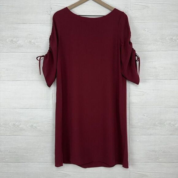 Eileen Fisher Dresses & Skirts - Eileen Fisher 100% Silk Shift Dress Size S Ruched Sleeves Burgundy Minimalist